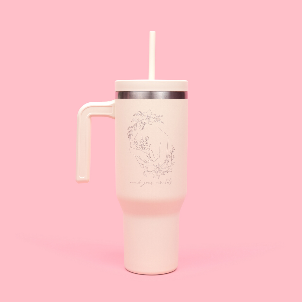 40 oz Tumbler with Handle and Straw, Pink Leak Proof